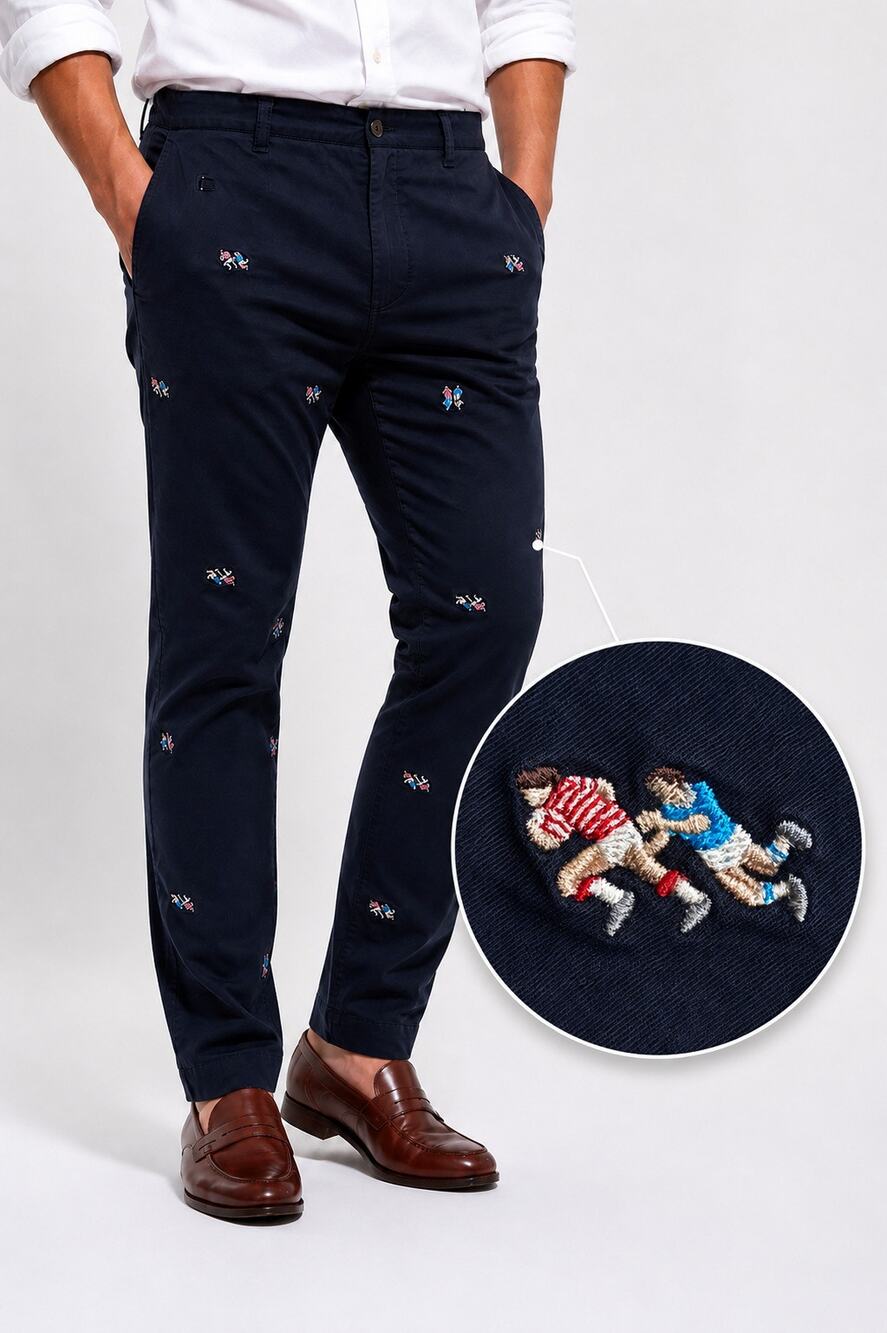 Lands' End Men's 31x32 Navy Blue Rugby Player Embroidered Chino Pants NWOT